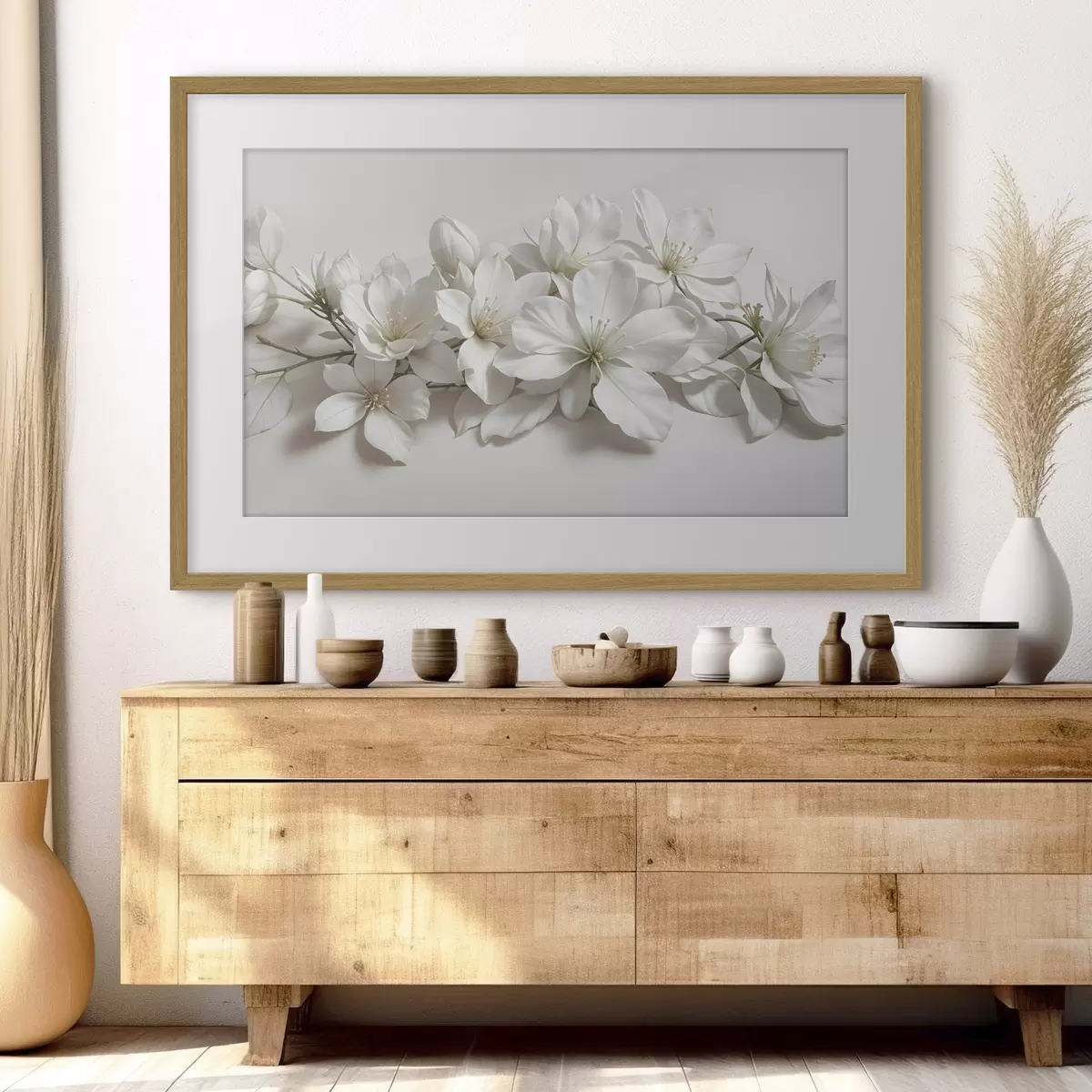 Poster Delicadas flores blancas de magnolia sobre fondo claro f42230