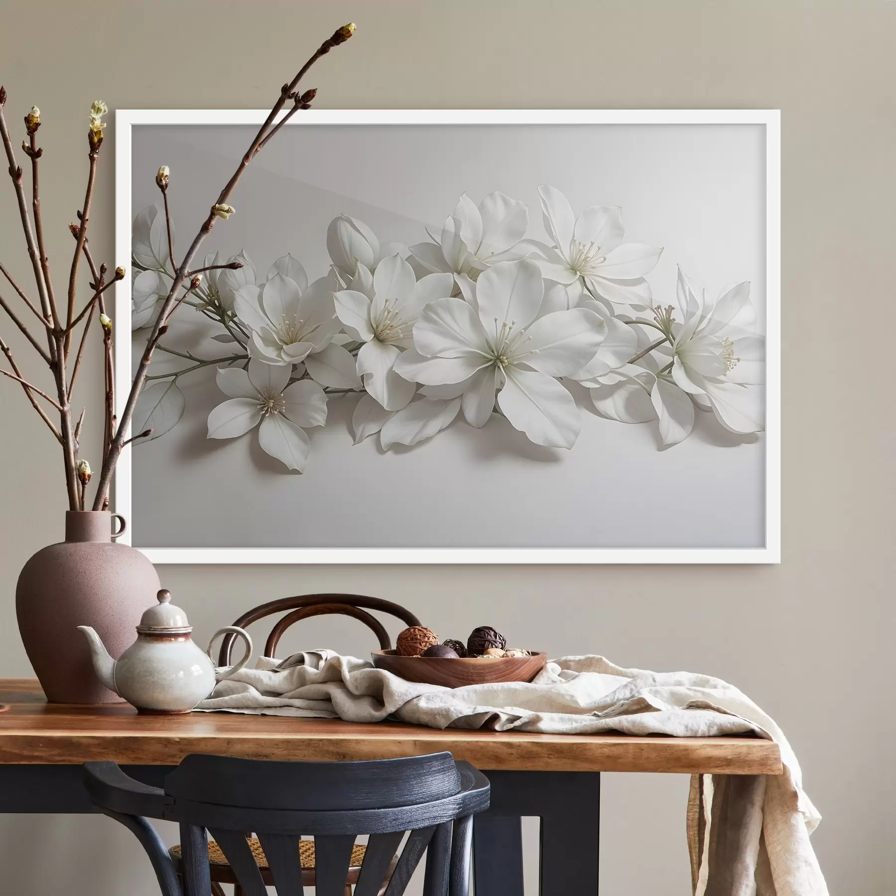 murales de pared Delicadas flores blancas de magnolia sobre fondo claro f42230
