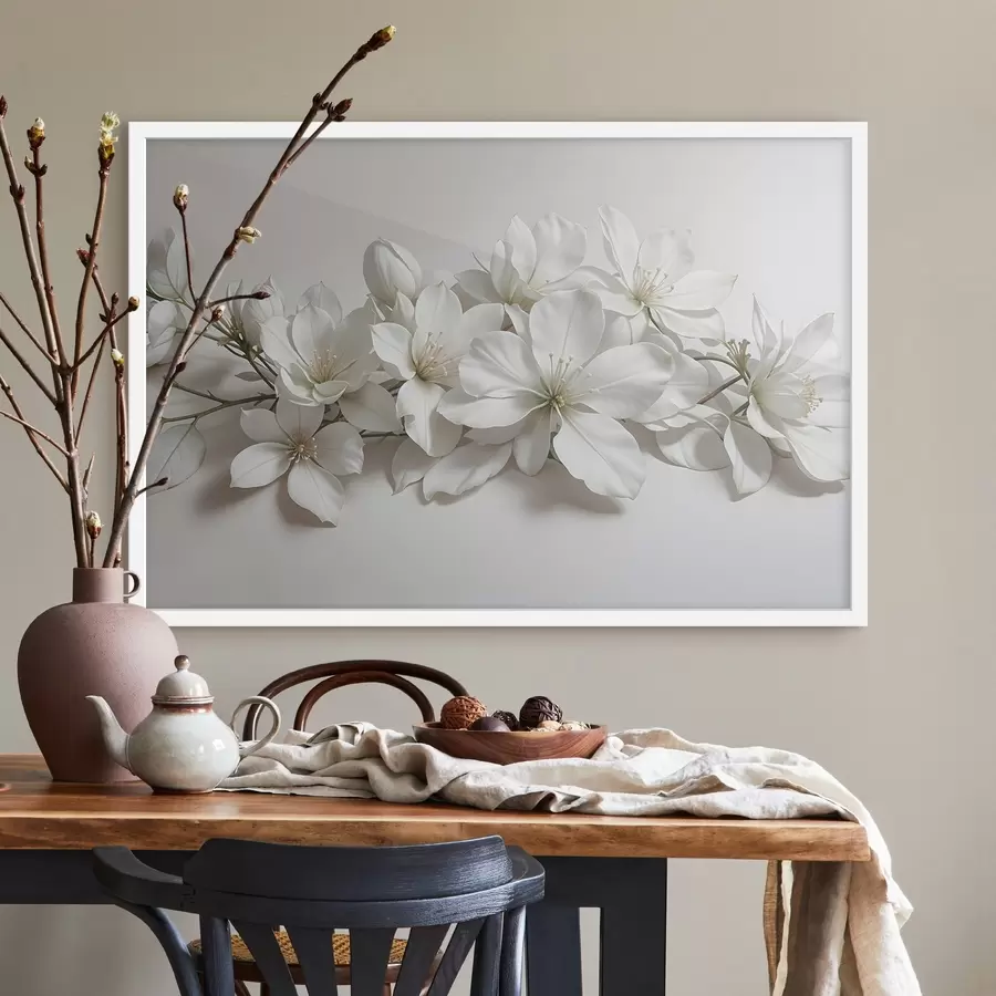 murales de pared Delicadas flores blancas de magnolia sobre fondo claro f42230