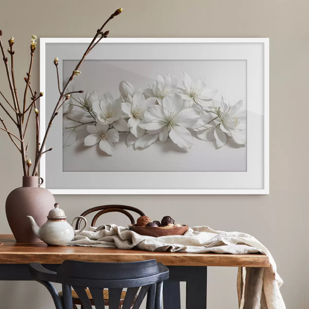 Poster Delicadas flores blancas de magnolia sobre fondo claro f42230