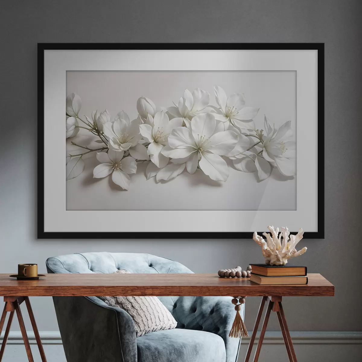Poster Delicadas flores blancas de magnolia sobre fondo claro f42230