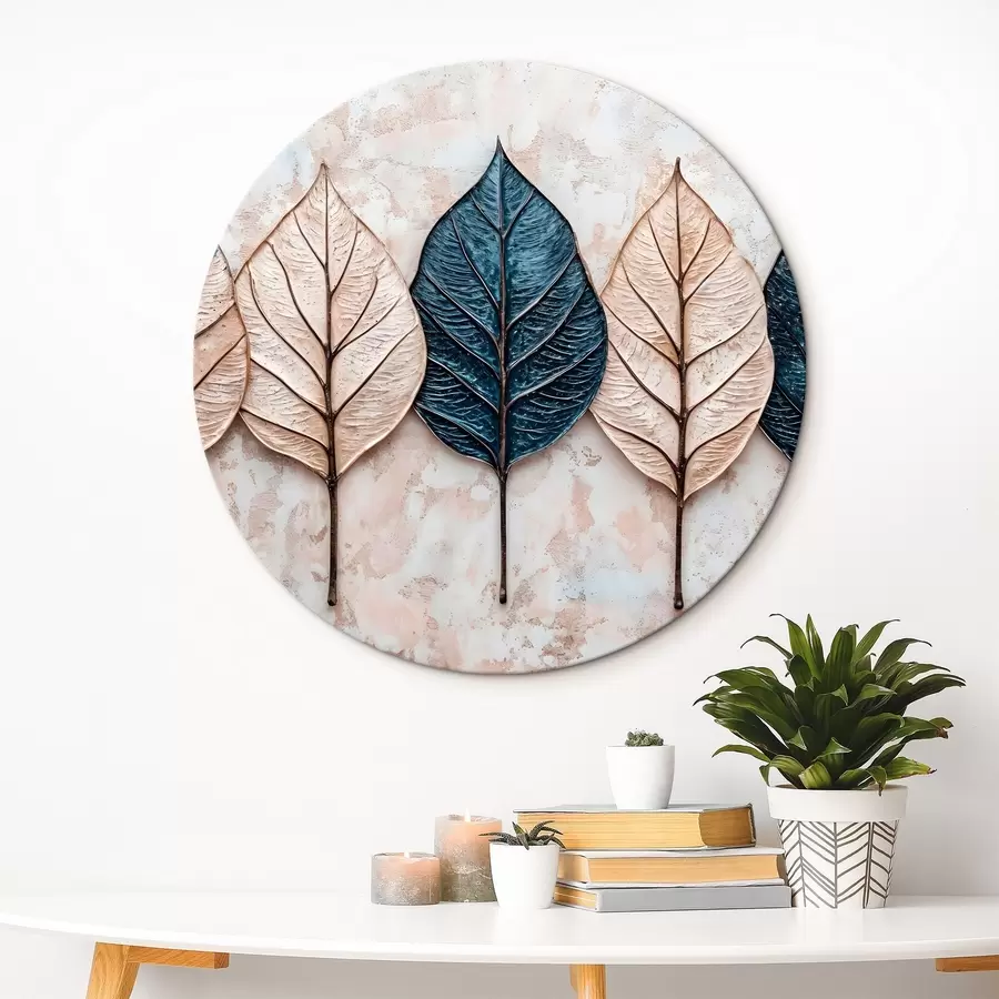 murales de pared Surtido de hojas abstractas otoñales en varios tonos de marrón, beige y azul dispuestas en fila sobre un fondo claro r42217