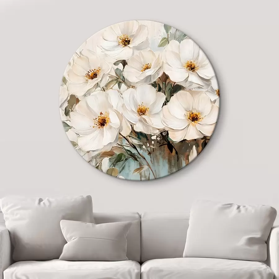 murales de pared Ramo de grandes flores blancas al óleo con centros amarillos sobre fondo claro r42222