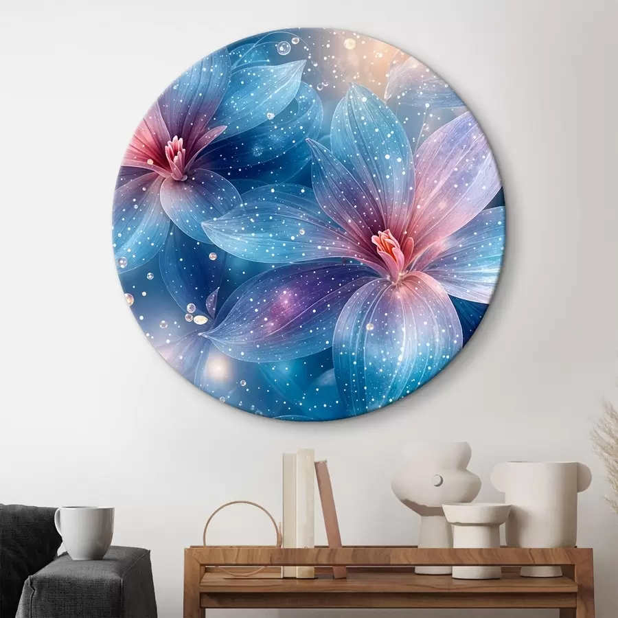 murales de pared Flores vibrantes y etéreas con suaves pétalos pastel sobre un fondo estrellado de ensueño r42231