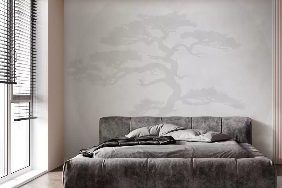 murales de pared Árbol bonsái japonés y geometría de fondo grunge w08554