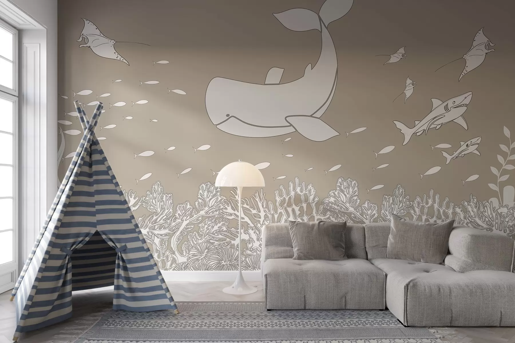 murales de pared Viaje con la ballena, tono beige w02645