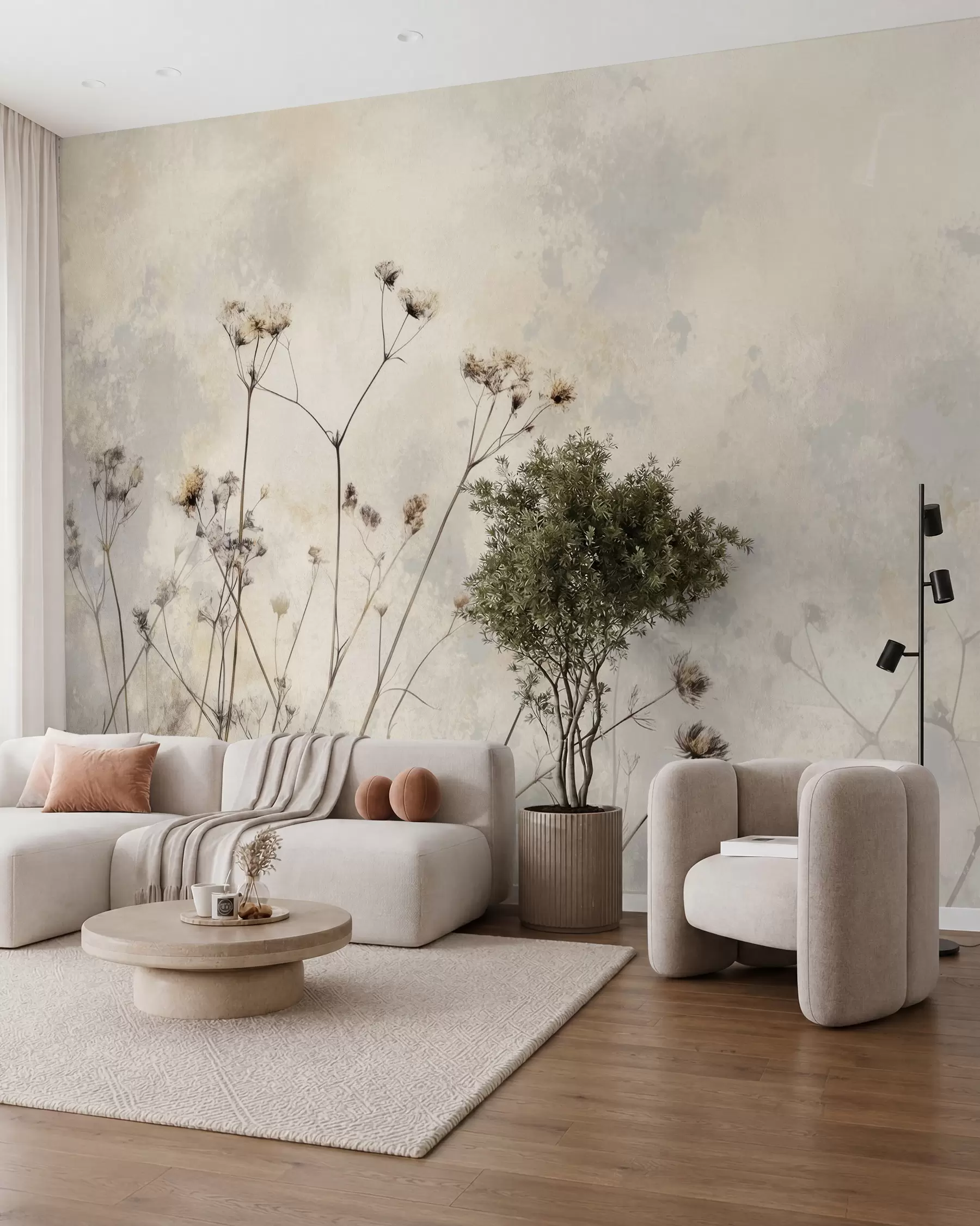 murales de pared papel pintado ecológico con plantas silvestres en colores pastel w02684