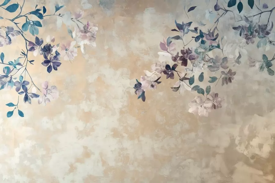 murales de pared papel pintado de estilo retro con ramas y flores w02686