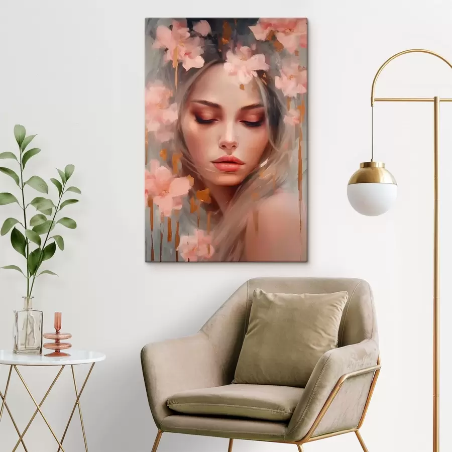 murales de pared Hermosa niña y flores s42299