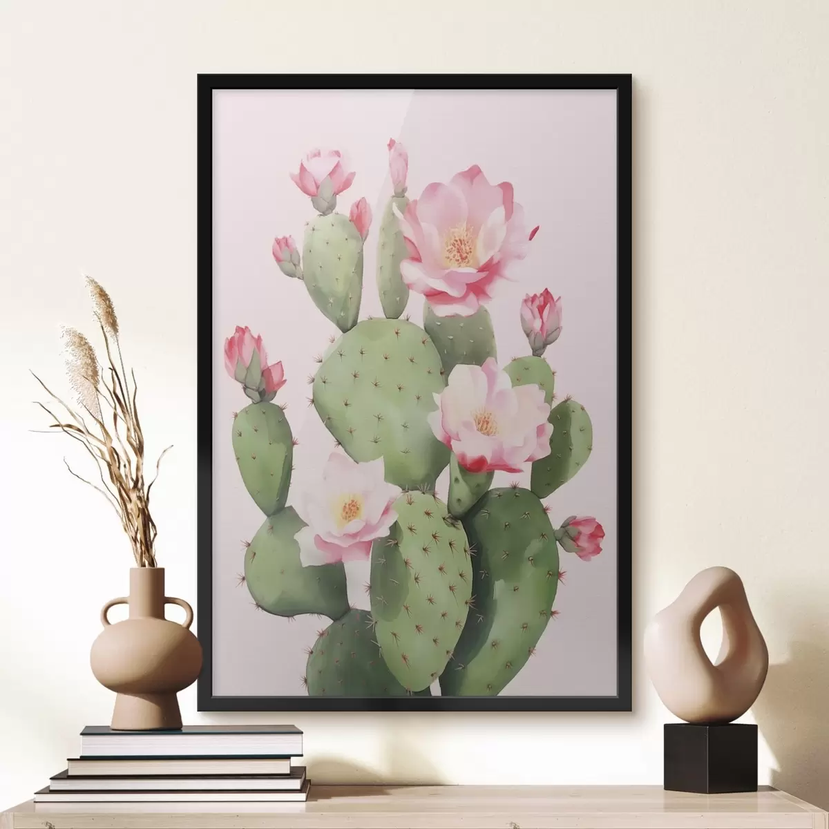 Poster Cactus y flores rosas f42313