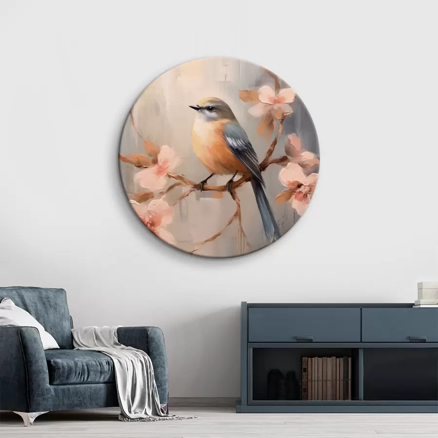 murales de pared Pájaro en una rama y flores rosas r42302