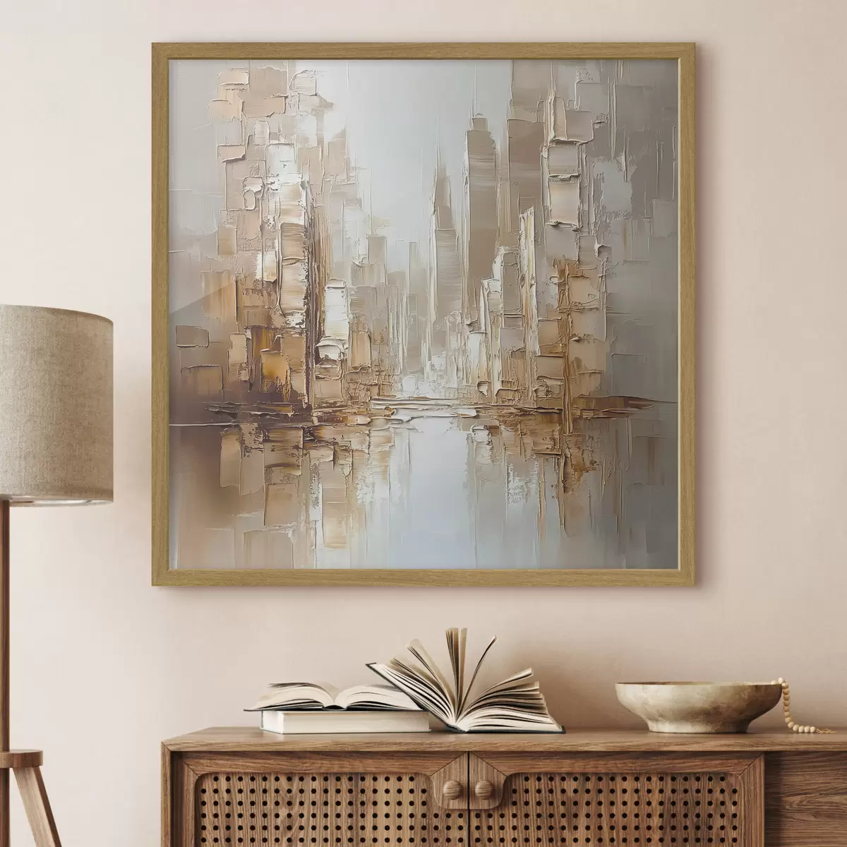 Poster Ciudad entre bruma dorada f42132