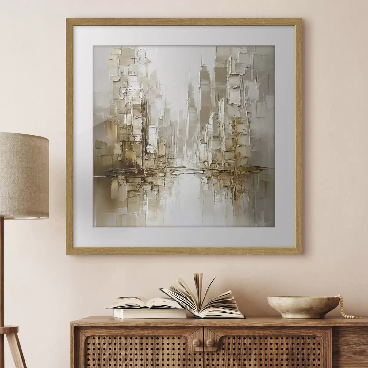 Poster Ciudad entre bruma dorada f42132