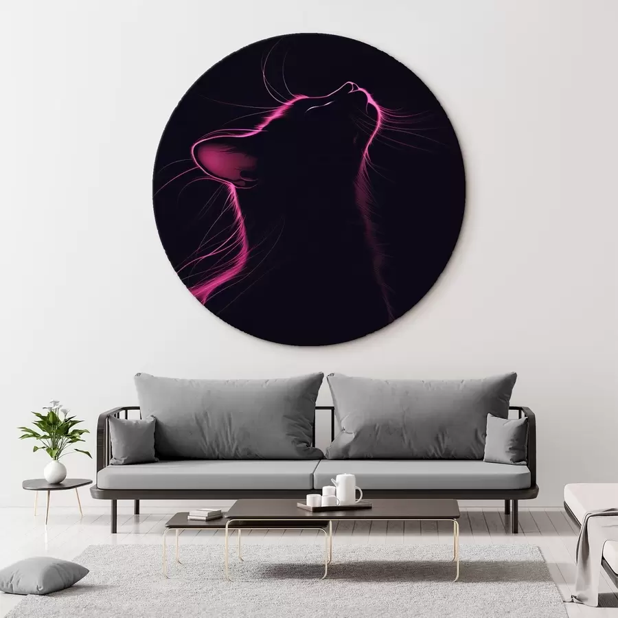 murales de pared Gato rosa de neón sobre fondo negro r40994