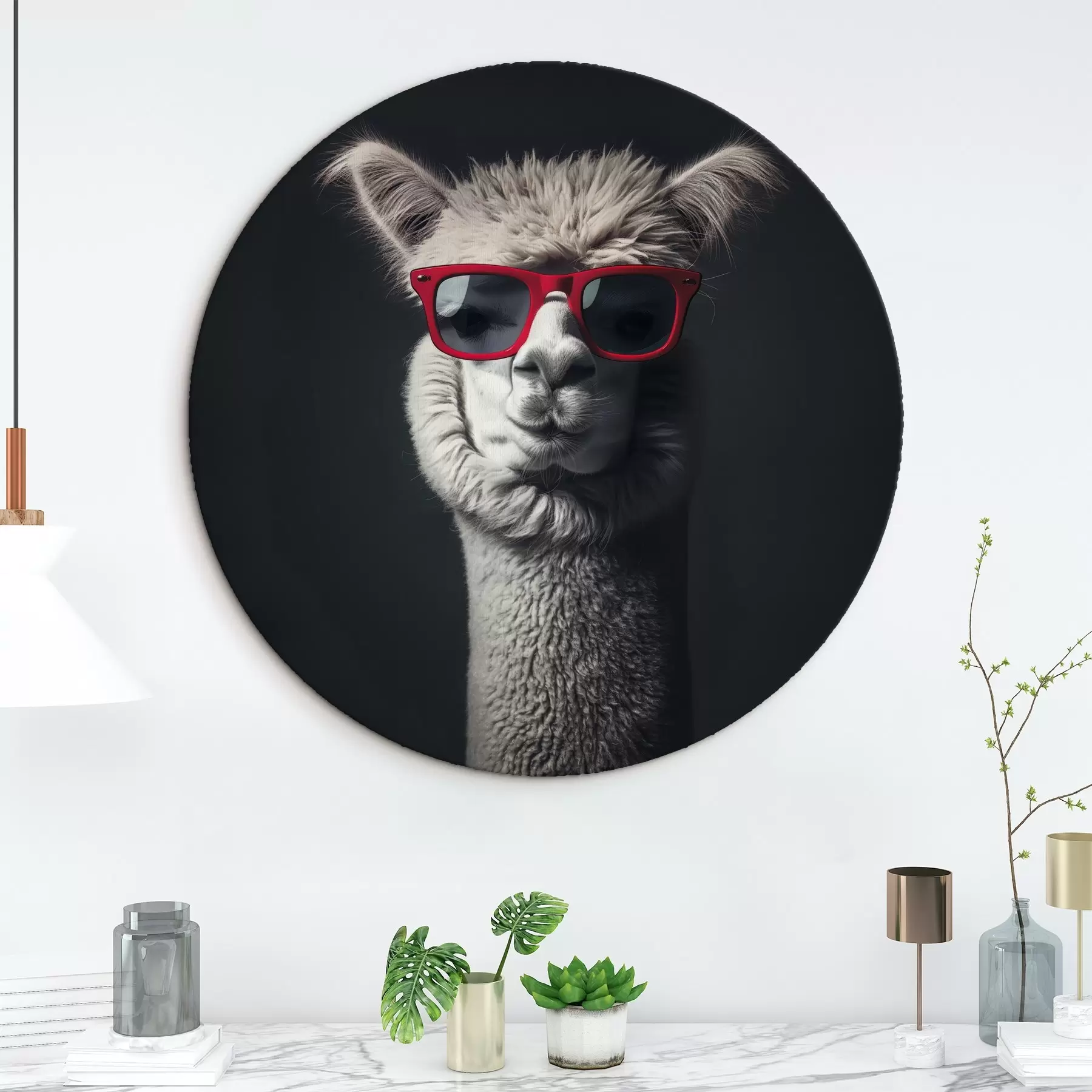 murales de pared Llama gris con gafas rojas r40996