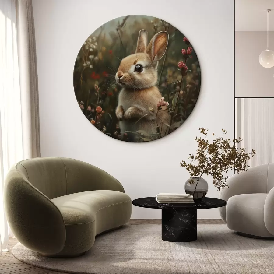 murales de pared Un lindo conejito con flores silvestres en tonos pastel r40998