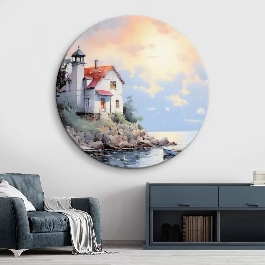 murales de pared Casa de playa junto al mar al atardecer r41010