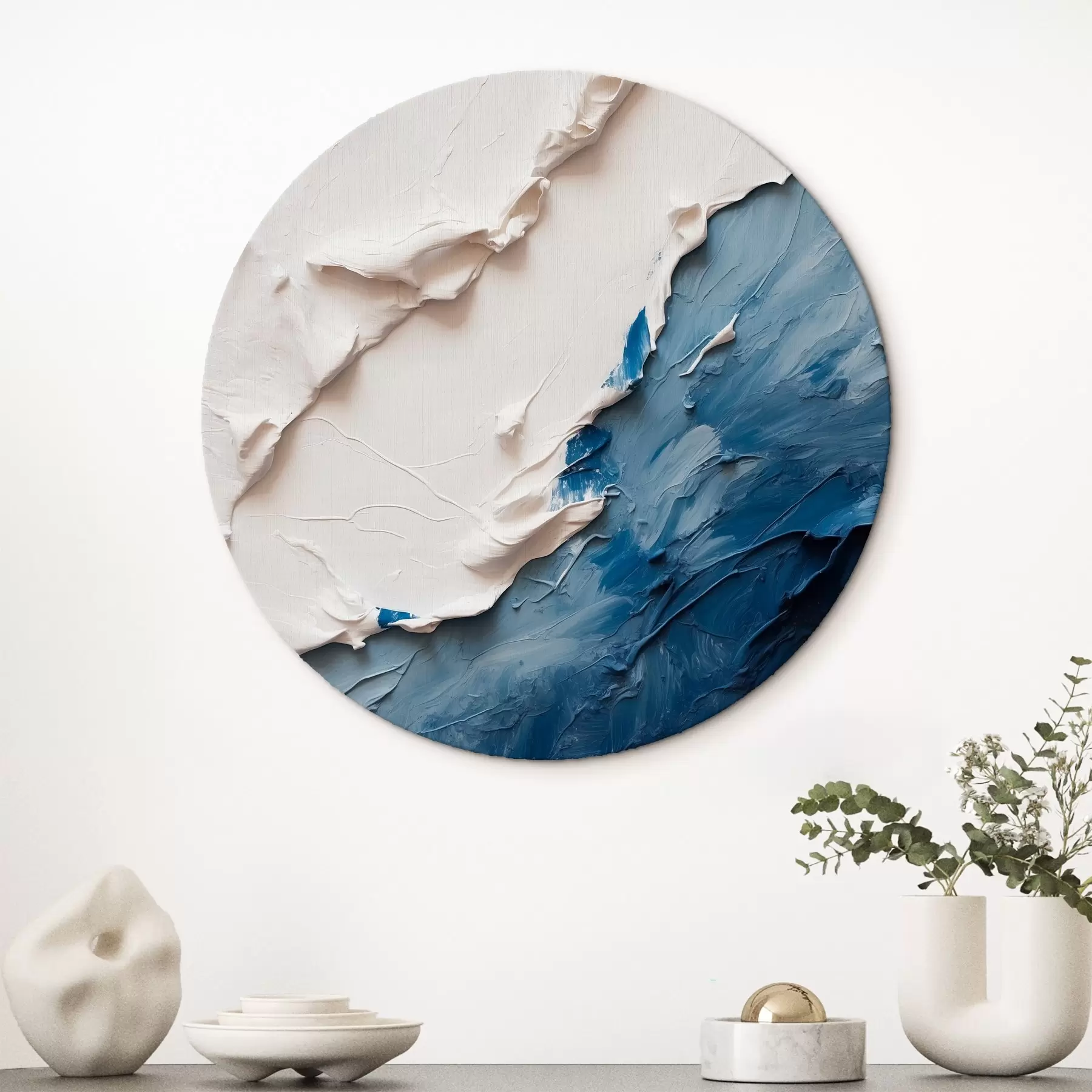 murales de pared Abstracción con óleo blanco y azul r41025