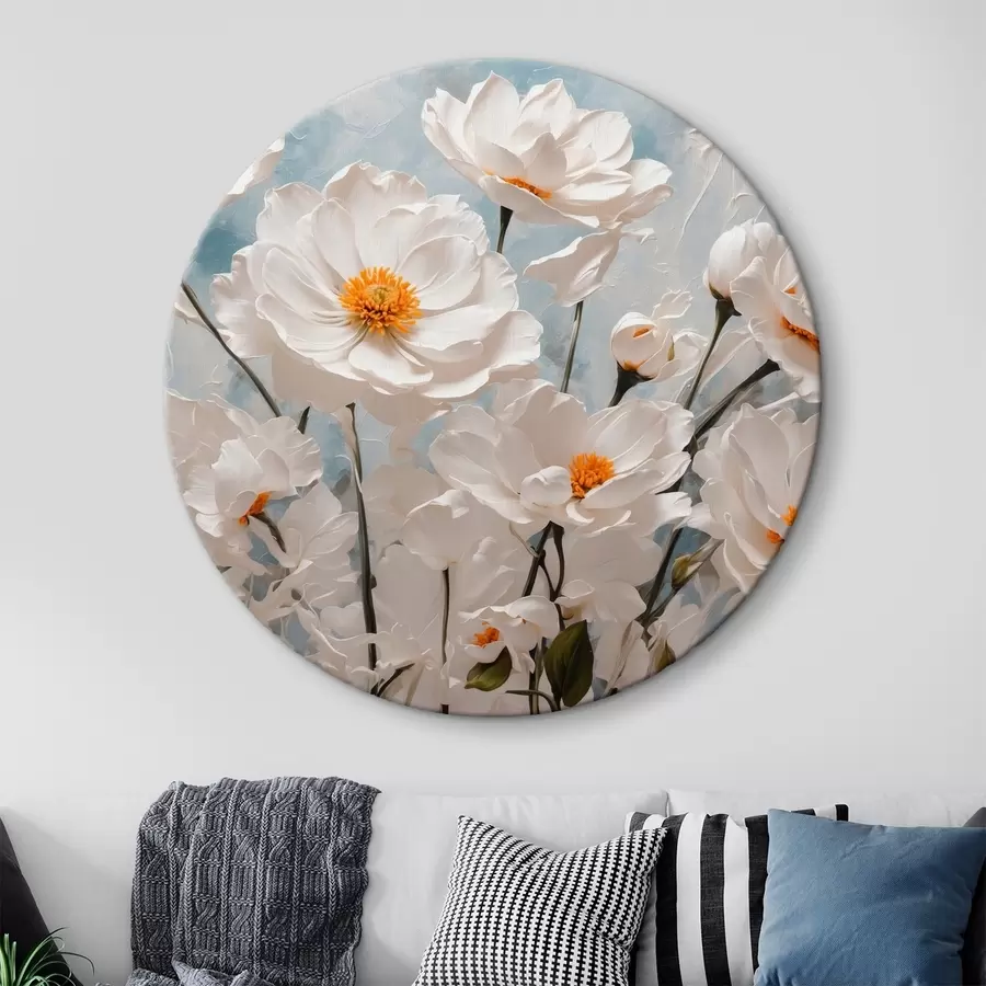 murales de pared Flores blancas sobre fondo de aceite azul y blanco r41041