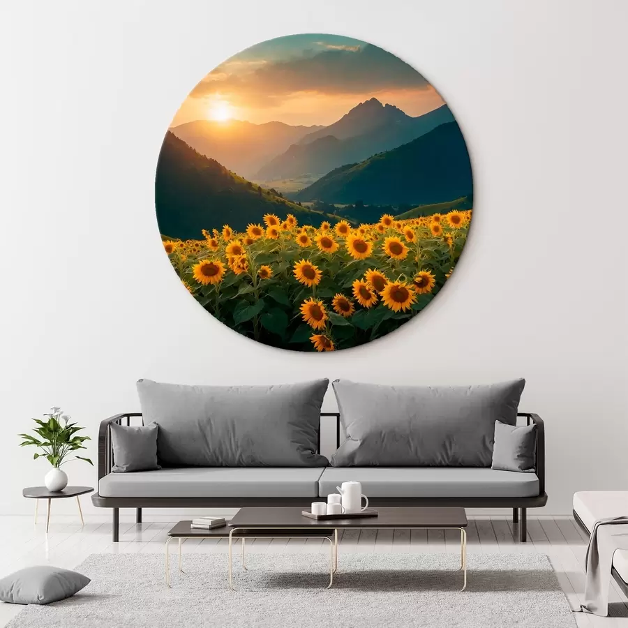 murales de pared Girasoles sobre un fondo de montañas r41049