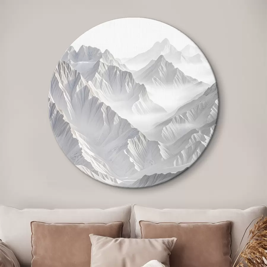 murales de pared Picos montañosos minimalistas nevados en un paisaje brumoso y neblinoso r41083