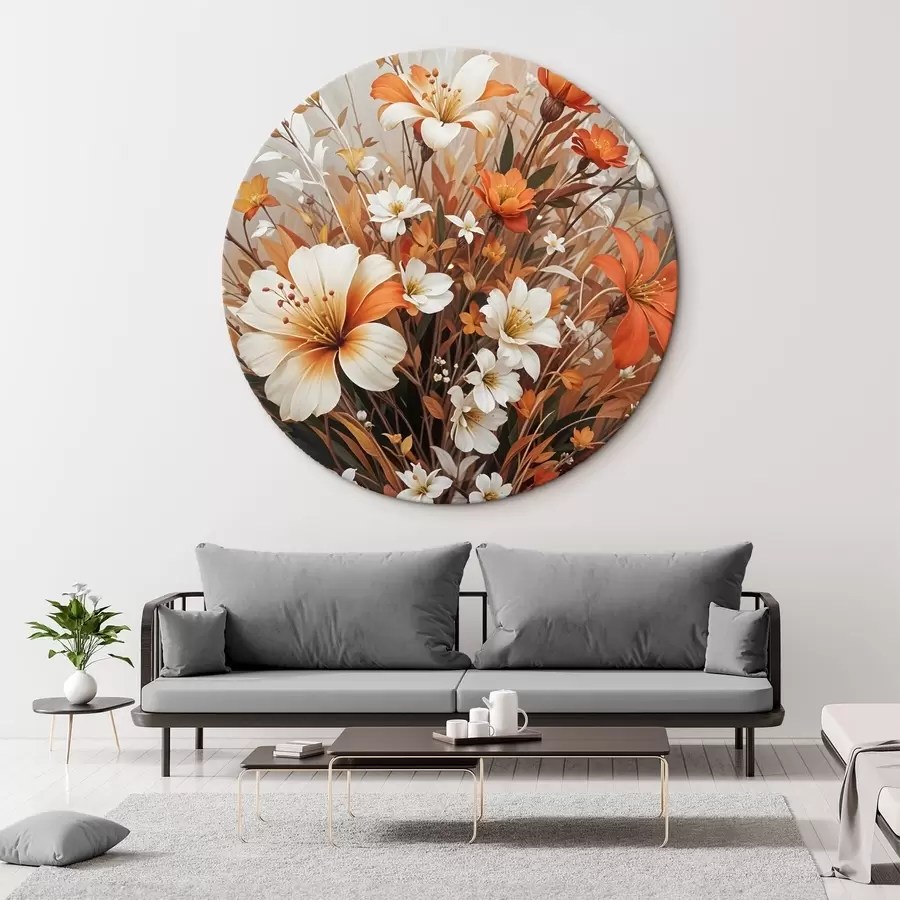 murales de pared Un vibrante ramo de flores naranjas y blancas, incluyendo lirios y otras delicadas flores r41099