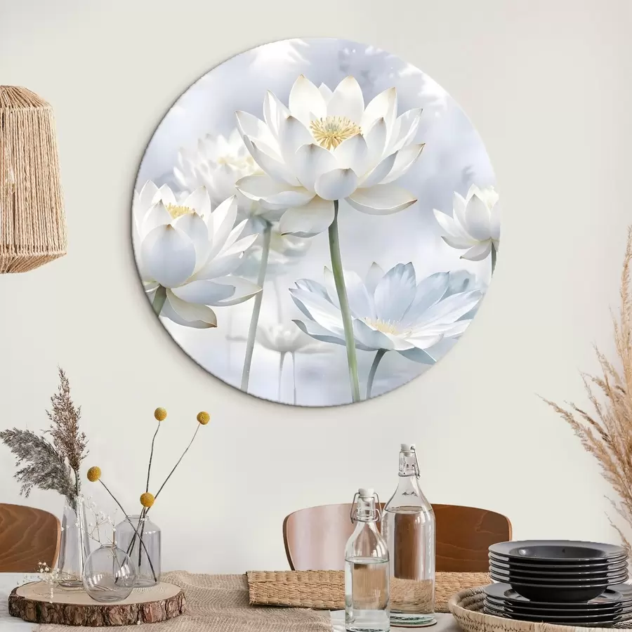 murales de pared Flores de loto blancas en colores pastel sobre un fondo abstracto de acuarela con niebla r41100