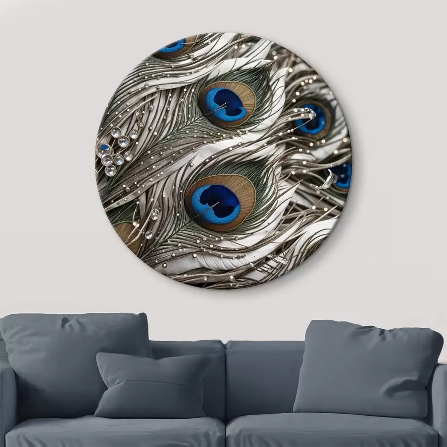 murales de pared Vibrantes plumas de pavo real con intrincados diseños y llamativos motivos azules r41103