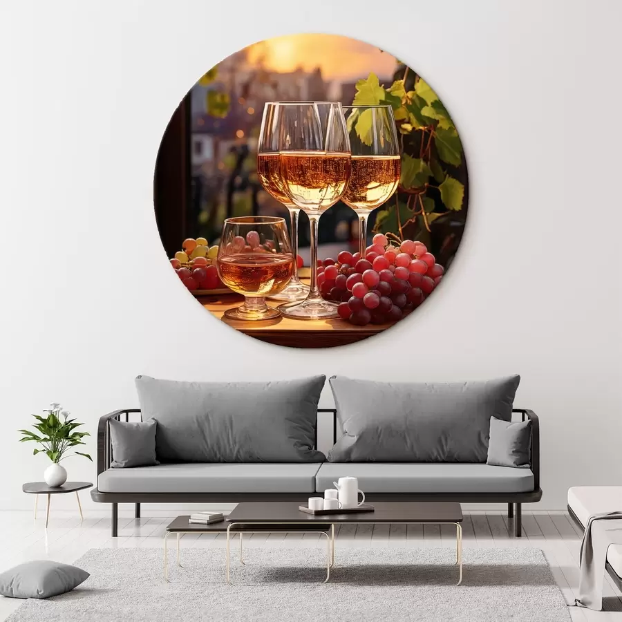 murales de pared copas con vino, uvas en la mesa, bodegón r41104