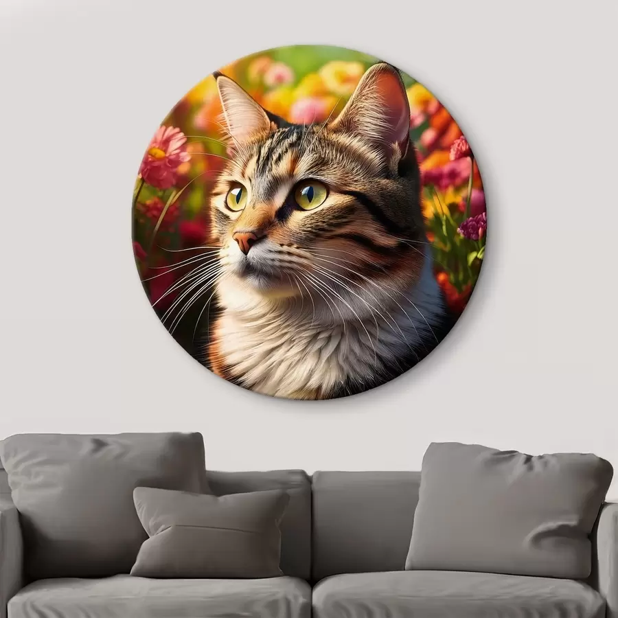 murales de pared gato grande, retrato de gato, gato y flores r41106