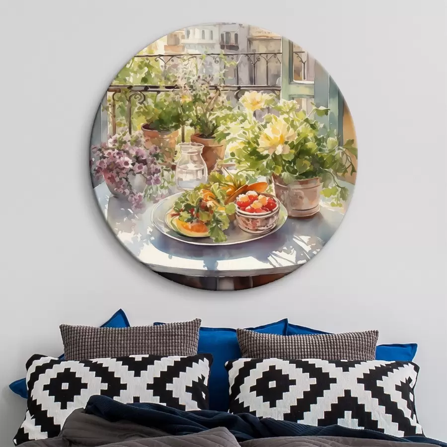 murales de pared Cena romántica con vistas a la ciudad, acuarela, flores r41168