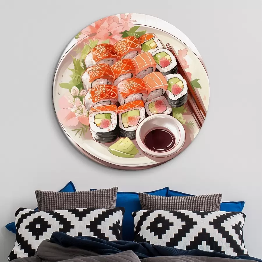 murales de pared Acuarela plato de sushi, salmón, delicioso r41180