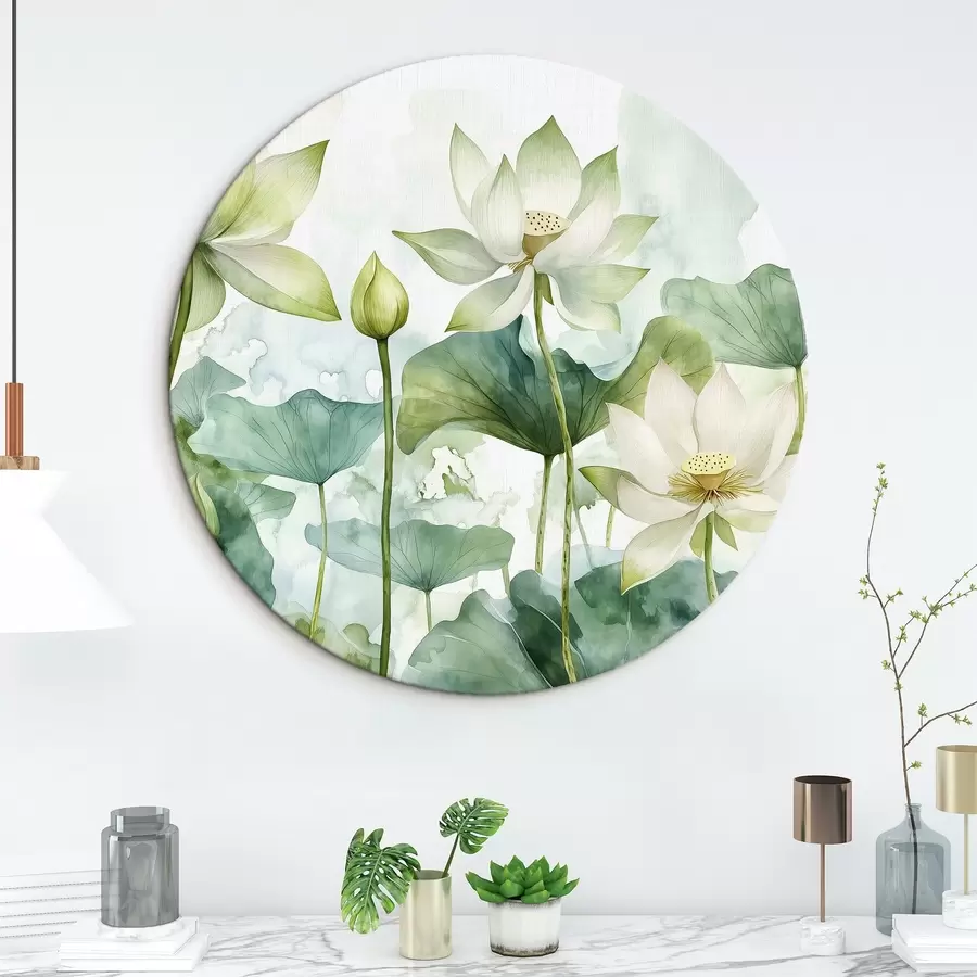 murales de pared Lotos de acuarela, exuberante vegetación r41226