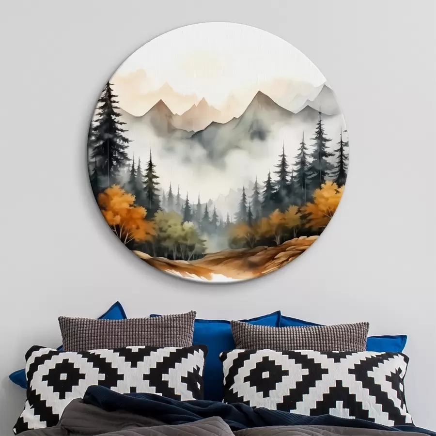 murales de pared Bosque sobre fondo de montañas en acuarela r41240