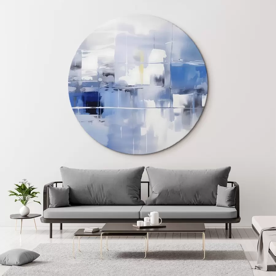 murales de pared Abstracción moderna en tonos azules, blancos y grises con líneas y formas difuminadas r41269