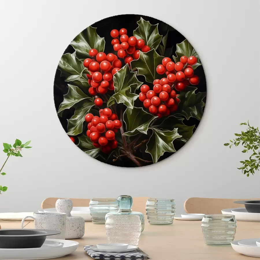 murales de pared Bayas y hojas de acebo sobre fondo oscuro r41273