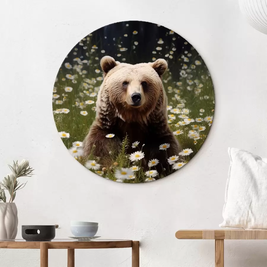 murales de pared Un oso pardo sentado en un prado de margaritas r41282