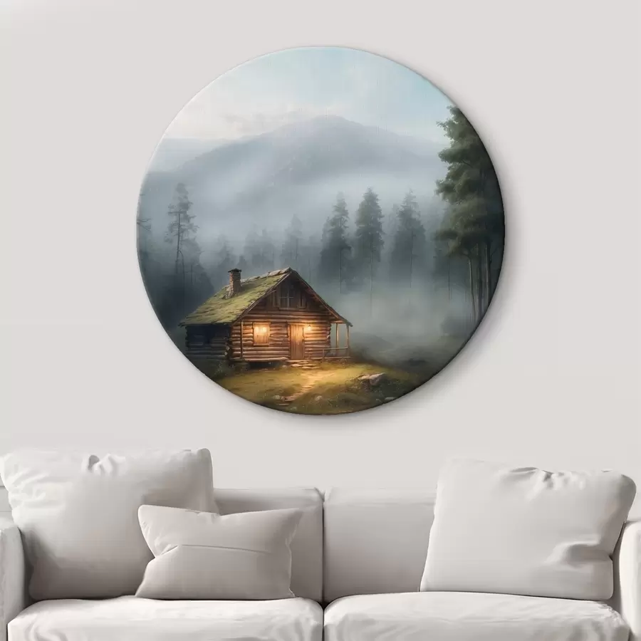 murales de pared Cabaña en el bosque de niebla r41304