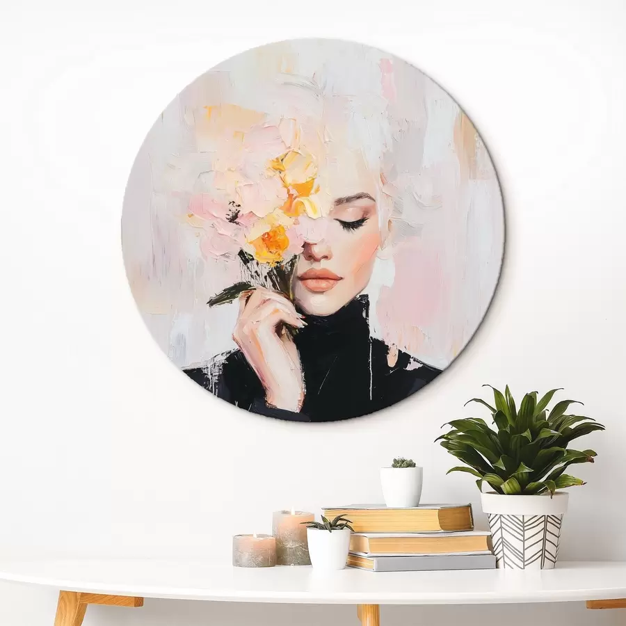 murales de pared Mujer abstracta con un ramo de flores en las manos con pinceladas r41355