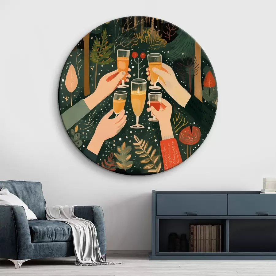 murales de pared Celebración, copas de champán, Navidad, bosque, arte abstracto r41368