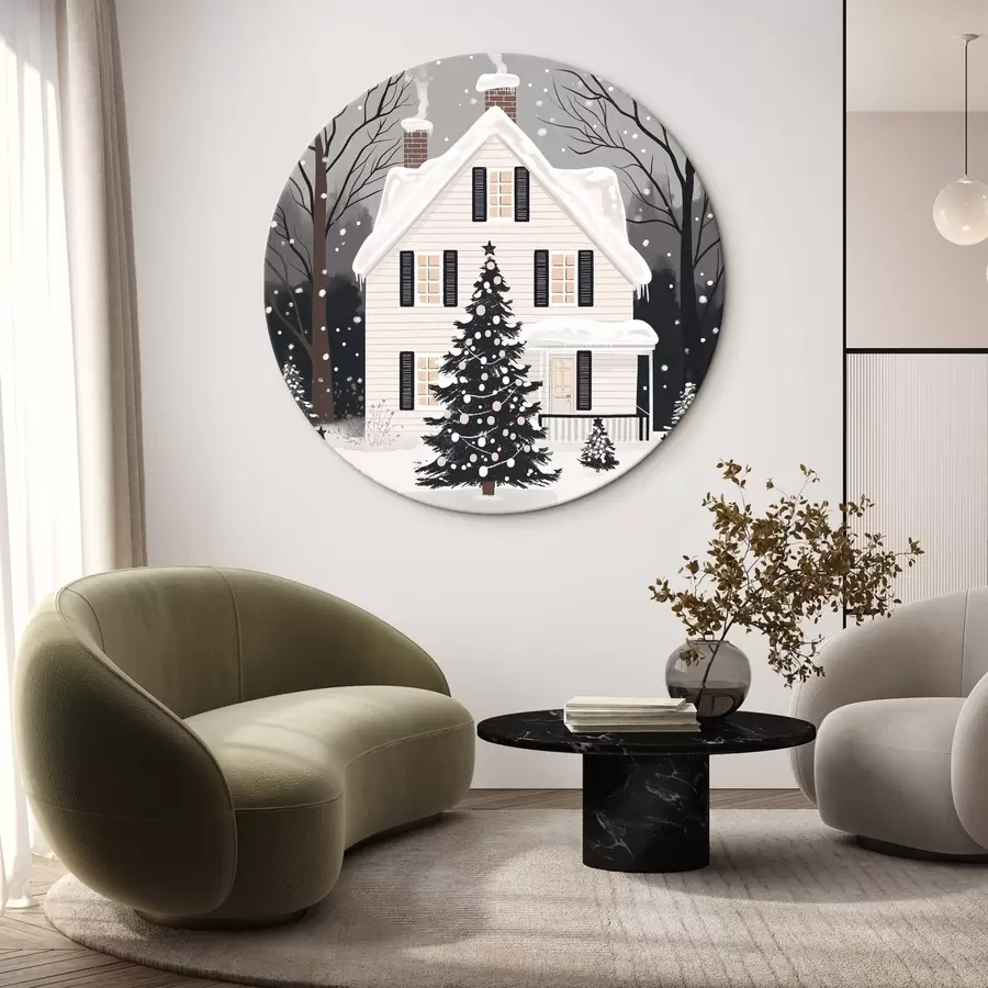 murales de pared Ciudad invernal, pino decorado, Navidad, bosque, bonita casa r41371