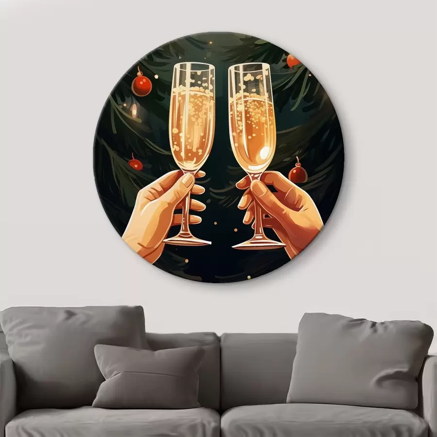 murales de pared Celebración, copas de champán, Navidad, pino, velas, luces navideñas r41373