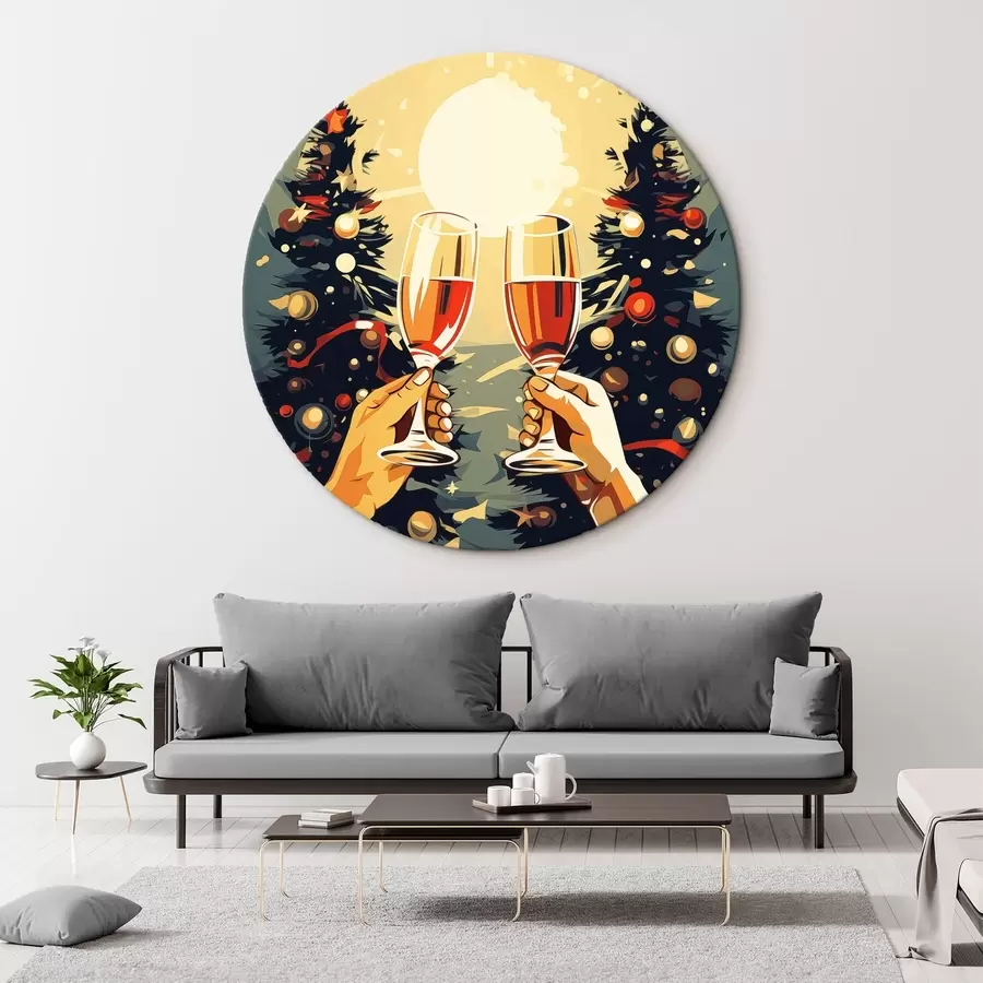 murales de pared Copas con champán, Navidad, Año Nuevo, abstracción, arte pop, pinos r41374