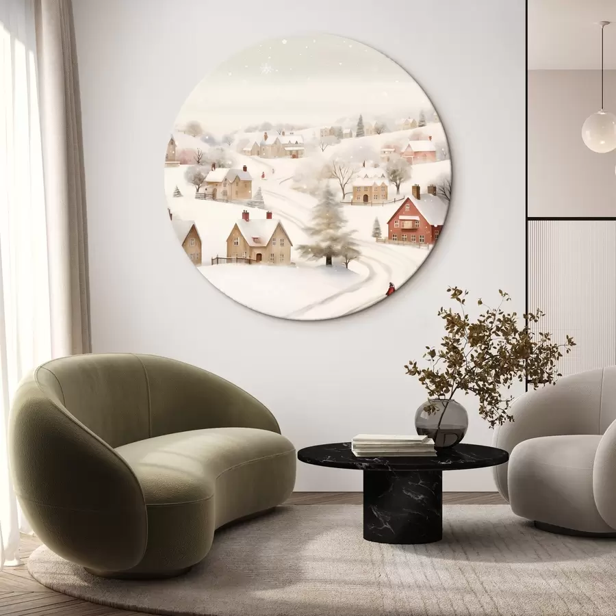 murales de pared Pueblo de invierno, acuarela, copos de nieve, colores suaves, árboles, paisaje r41381