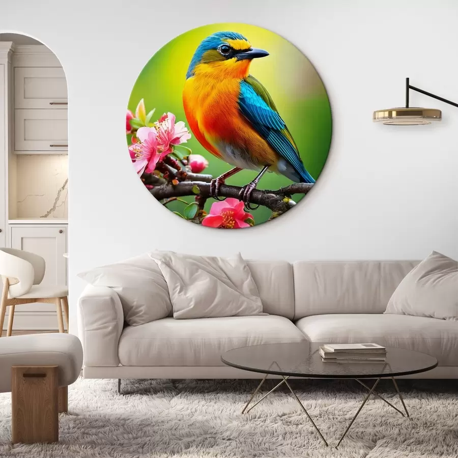 murales de pared pájaro brillante en una rama con flores r41412