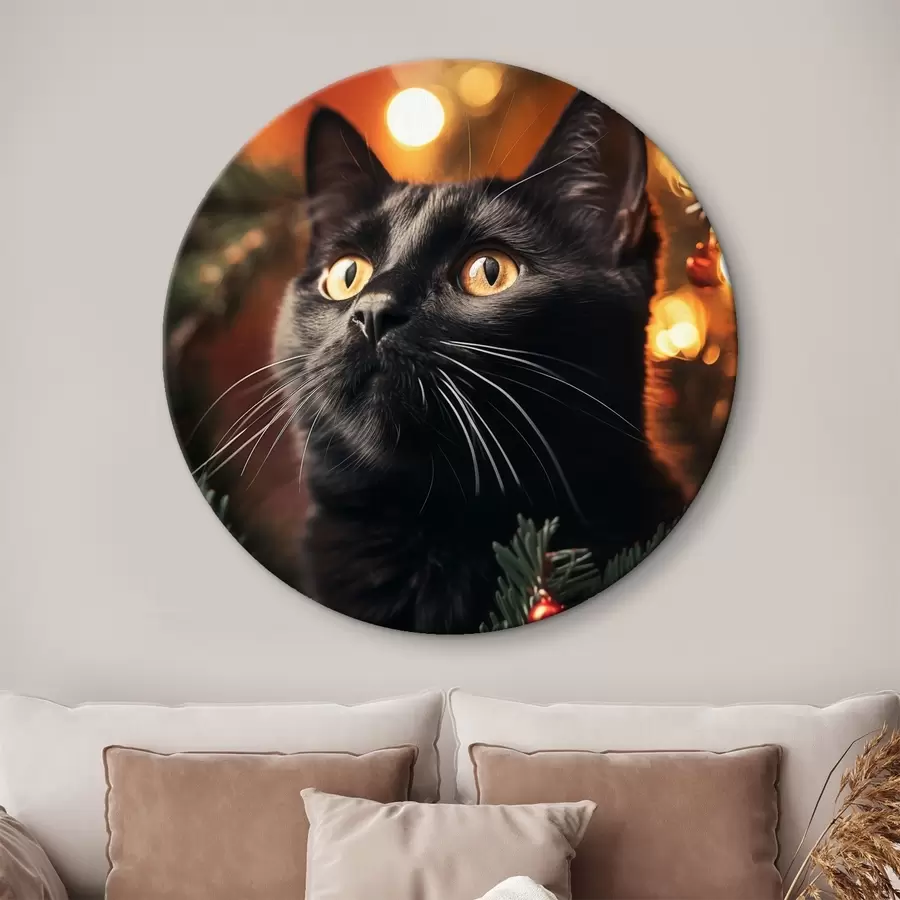 murales de pared Gato negro sobre el fondo de luces de Año Nuevo r41441