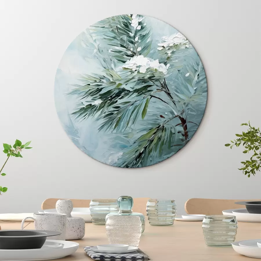 murales de pared Rama de abeto en una imitación nevada del cuadro r41474