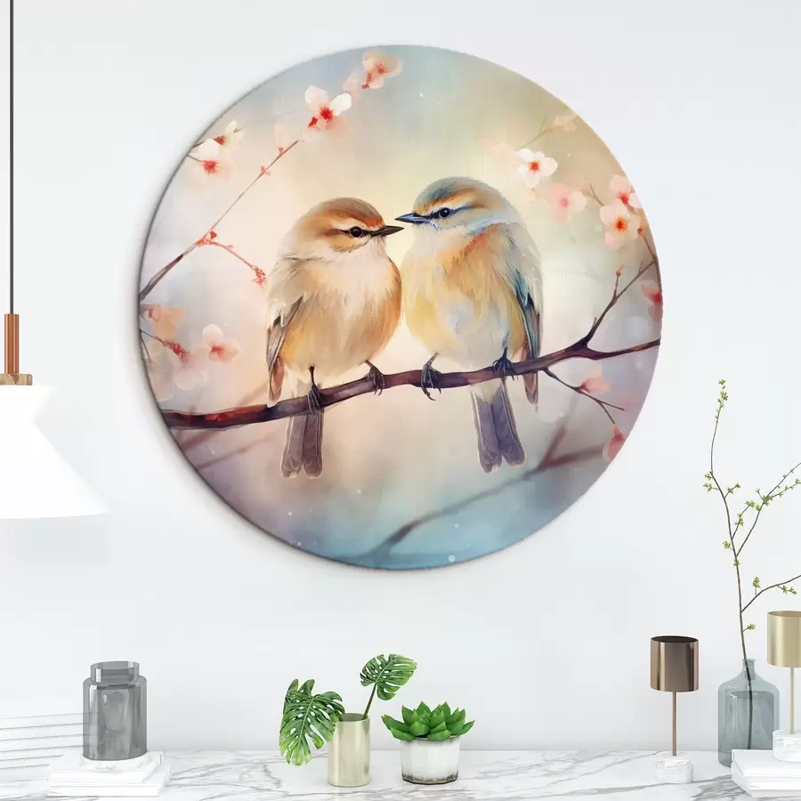 murales de pared Una pareja de pájaros se posa en una rama florida r41476