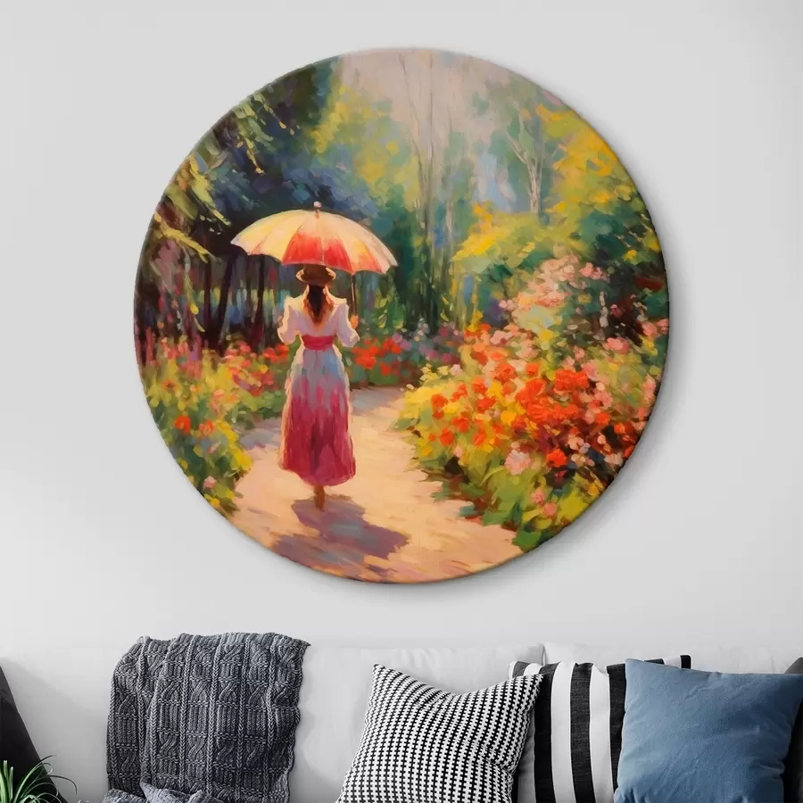 murales de pared Dama con sombrilla en un jardín en flor r41495