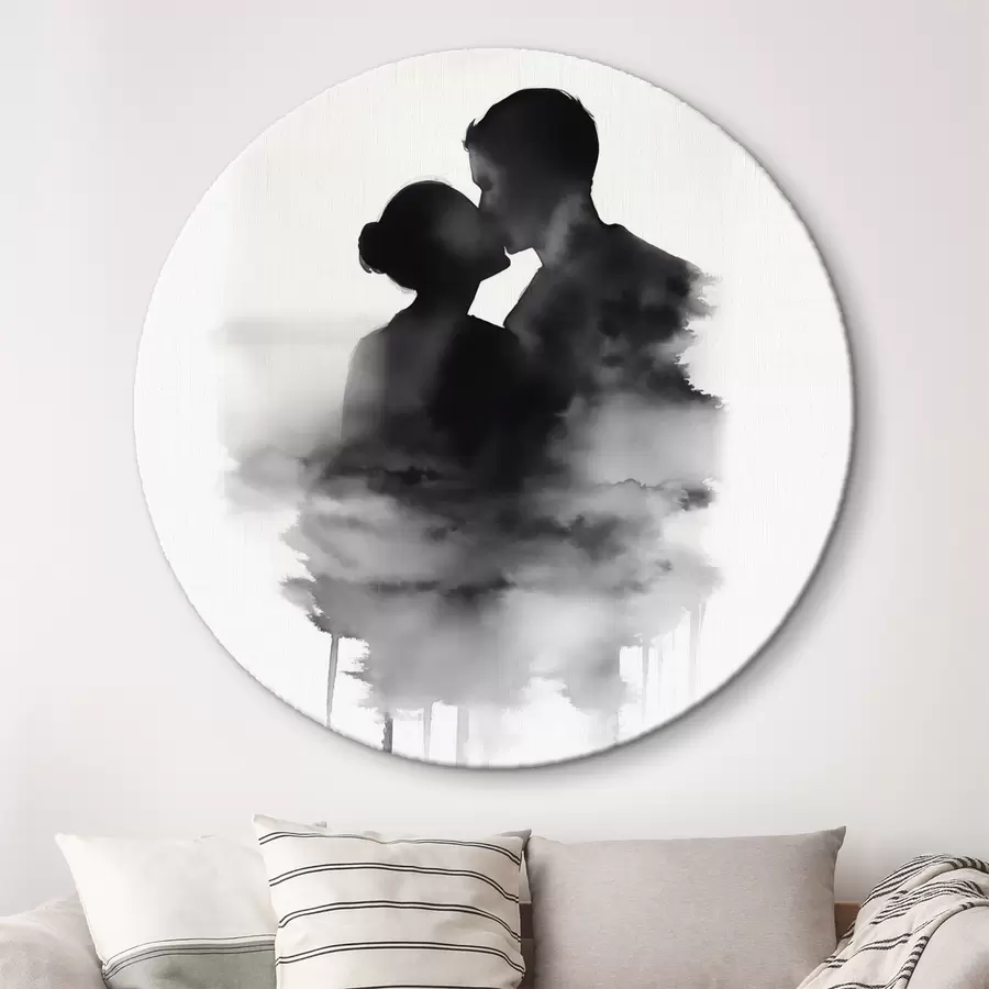 murales de pared Silueta de una pareja en técnica de acuarela en blanco y negro r41496